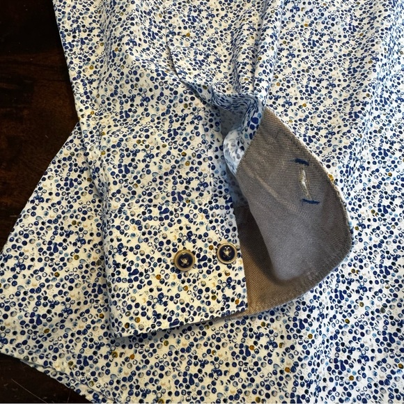 R2 Amsterdam White Graphic Blue Dot Mens Button Up Top- Modern Fit- Size 2XL - Picture 6 of 11